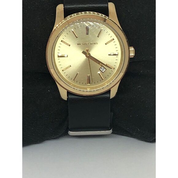 Michael Kors MK5160 Womens Black Leather Analog Dial Watch With Custom Band DV97 - Picture 1 of 8